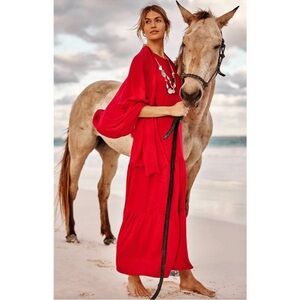 J. Jill Slub Knit Tiered Maxi Dress Size Large Sleeveless Red Cotton Knit Casual